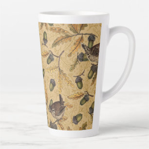 Wrens and acorns on honey latte mug