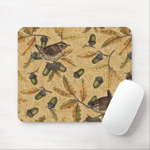 Wrens and acorns on honey mouse pad