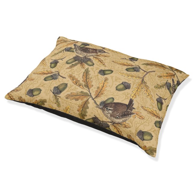 Wrens and acorns on honey pet bed (Angled)