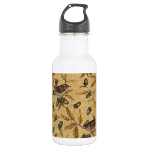Wrens and acorns on honey stainless steel water bottle