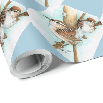 Wrens And Cat-tail Wrapping Paper by glorykmurphy at Zazzle