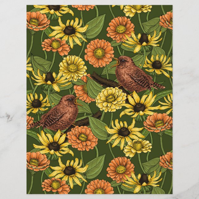 Wrens and flowers on green (Front)