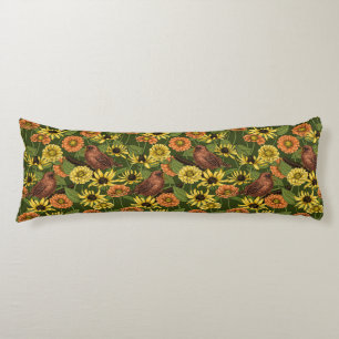 Wrens and flowers on green body pillow