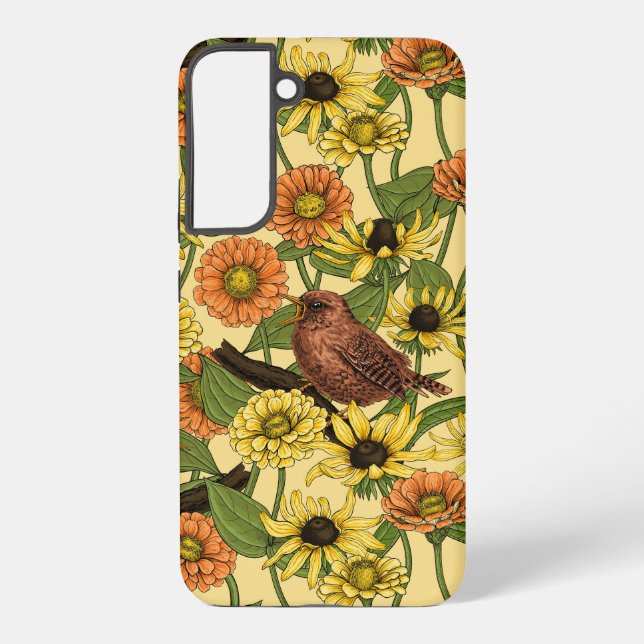 Wrens and flowers on pale yellow samsung galaxy case (Back)