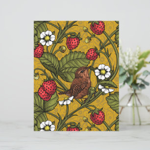 Wrens and strawberries on mustrard