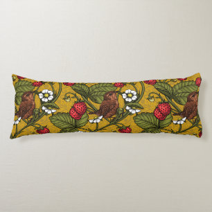 Wrens and strawberries on mustrard body pillow