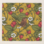 Wrens and strawberries on mustrard scarf<br><div class="desc">Hand-painted pattern design with strawberries and wrens</div>