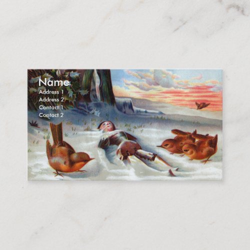 Wrens Examine Wooden Doll in Snow Business Card