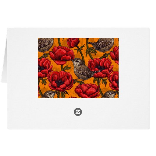 Wrens in a red anemone garden (Back Horizontal)