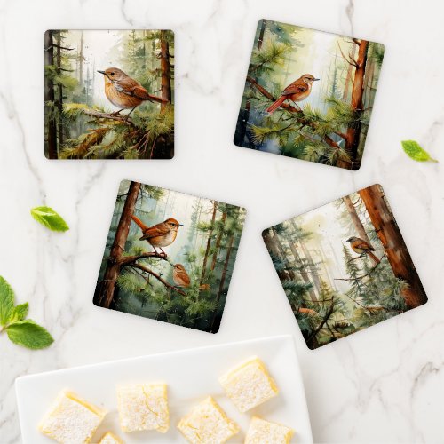 Wrens in a Redwood Forest Wild Bird Coaster Set