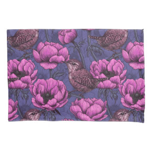 Wrens in the anemone garden pillow case