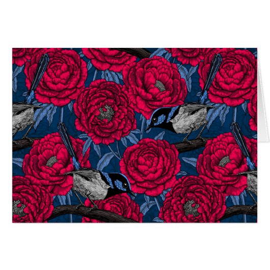 Wrens in the peonies (Front Horizontal)