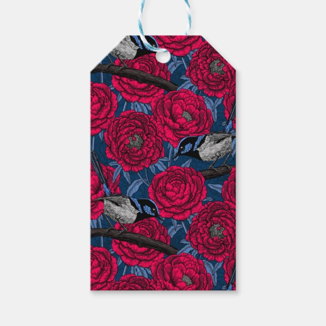 Wrens in the peonies gift tags (Front)