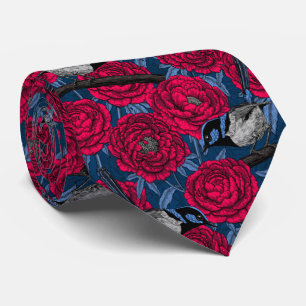 Wrens in the peonies neck tie