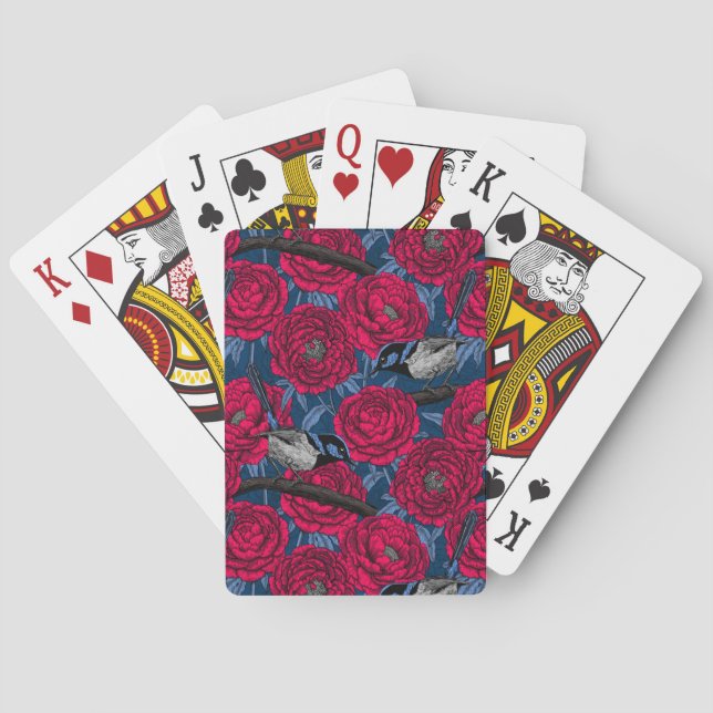 Wrens in the peonies poker cards (Back)