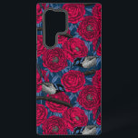 Wrens in the peonies samsung galaxy s22 ultra case<br><div class="desc">Vector seamless pattern made of hand-drawn fairy-wrens and peonies. Blue and red version.</div>