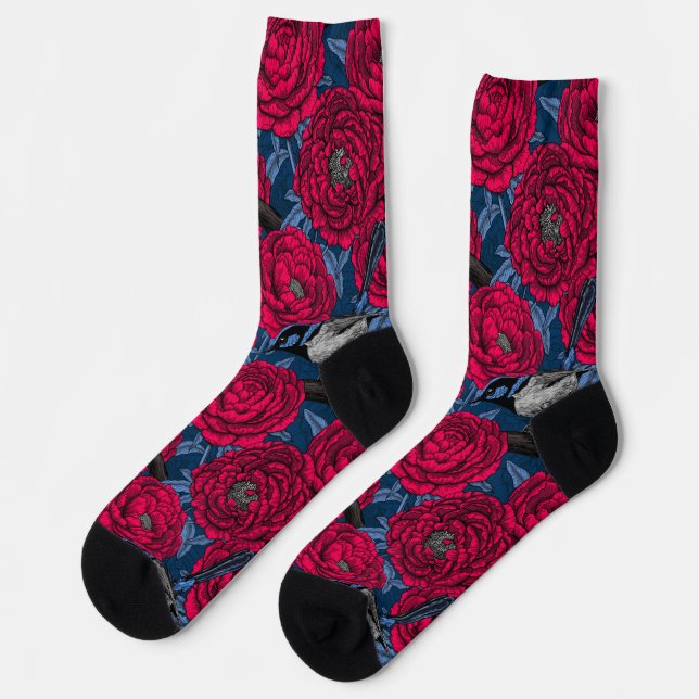 Wrens in the peonies socks (Left)