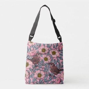 Wrens in the roses crossbody bag