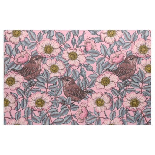 Wrens in the roses fabric