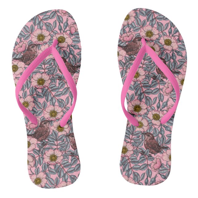 Wrens in the roses flip flops (Footbed)