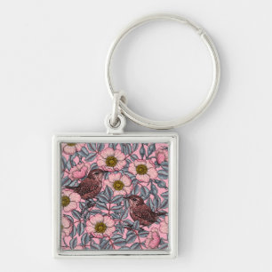 Wrens in the roses keychain