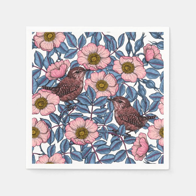 Wrens in the roses napkins (Front)