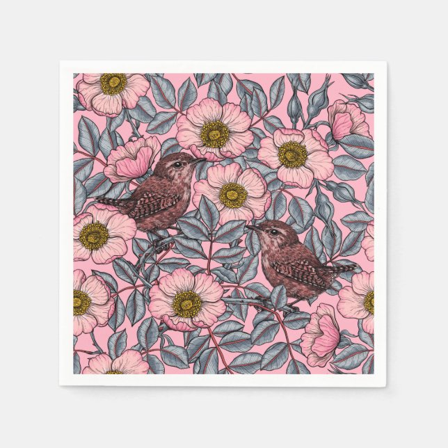 Wrens in the roses napkins (Front)