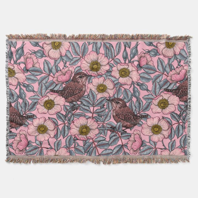 Wrens in the roses throw blanket (Front)