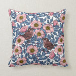 Wrens in the roses throw pillow<br><div class="desc">hand drawn vector pattern with wrens and dog rose</div>