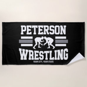 Wrestler ADD NAME School Athlete Wrestling Team  Beach Towel