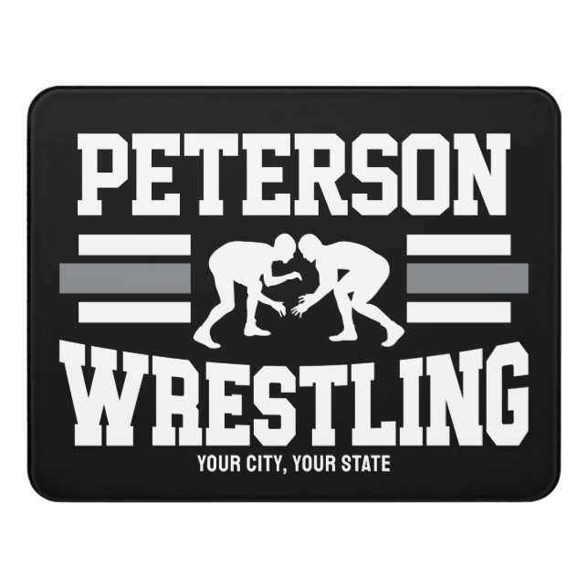Wrestler ADD NAME School Athlete Wrestling Team Door Sign (Contemporary Front)