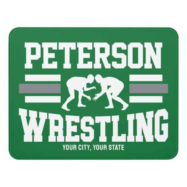 Wrestler ADD NAME School Athlete Wrestling Team Door Sign (Contemporary Front)