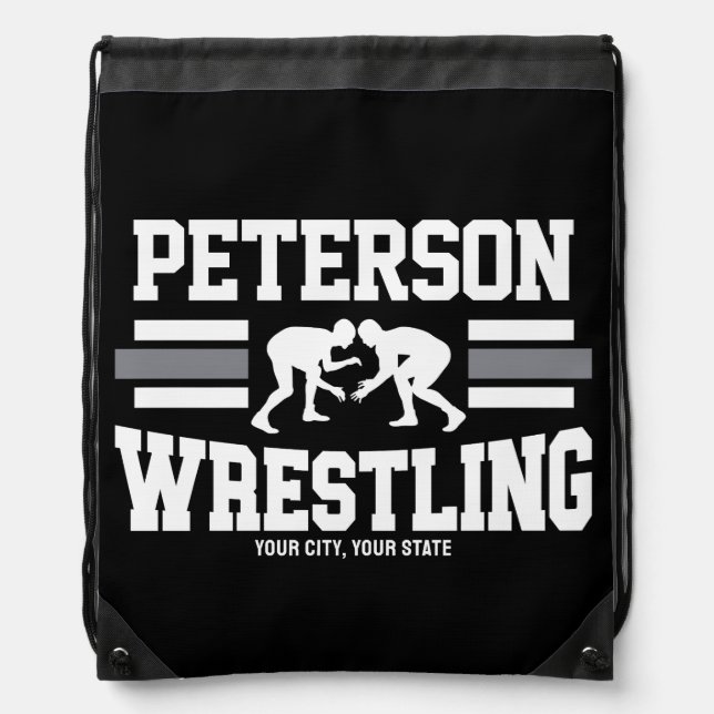 Wrestler ADD NAME School Athlete Wrestling Team Drawstring Bag (Front)
