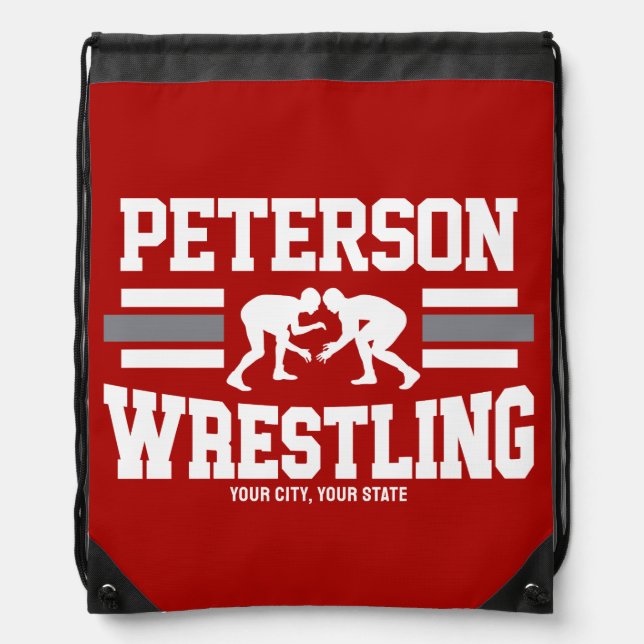 Wrestler ADD NAME School Athlete Wrestling Team Drawstring Bag (Front)