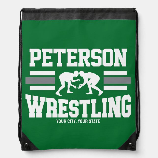 Wrestler ADD NAME School Athlete Wrestling Team Drawstring Bag (Front)