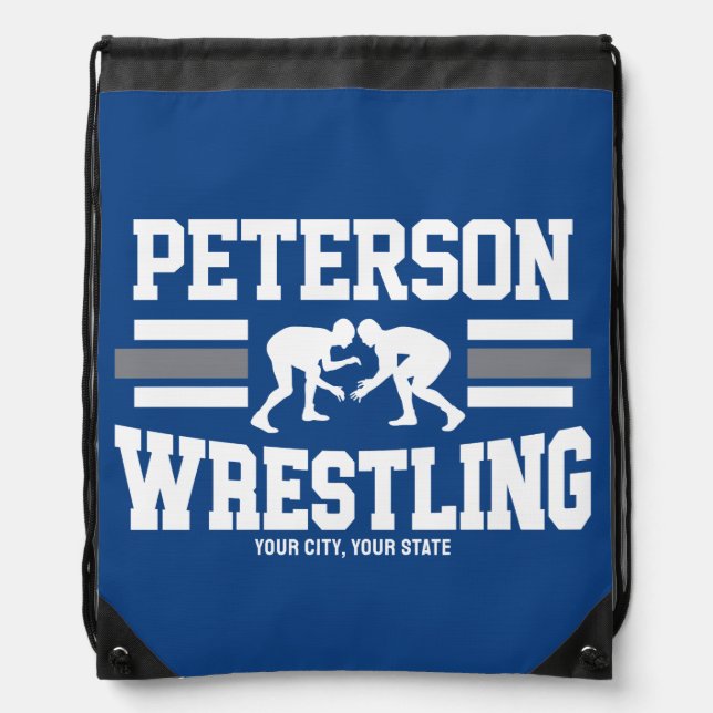 Wrestler ADD NAME School Athlete Wrestling Team Drawstring Bag (Front)
