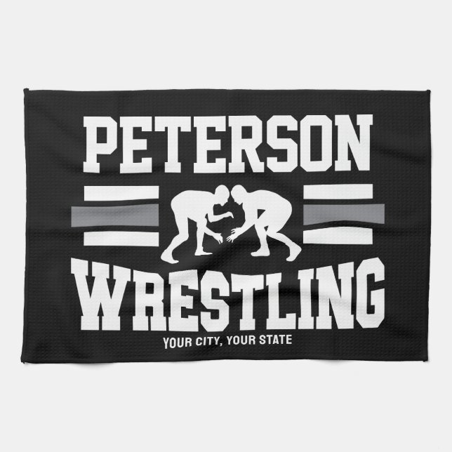 Wrestler ADD NAME School Athlete Wrestling Team  Kitchen Towel (Horizontal)