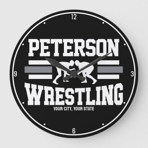 Wrestler ADD NAME School Athlete Wrestling Team Large Clock