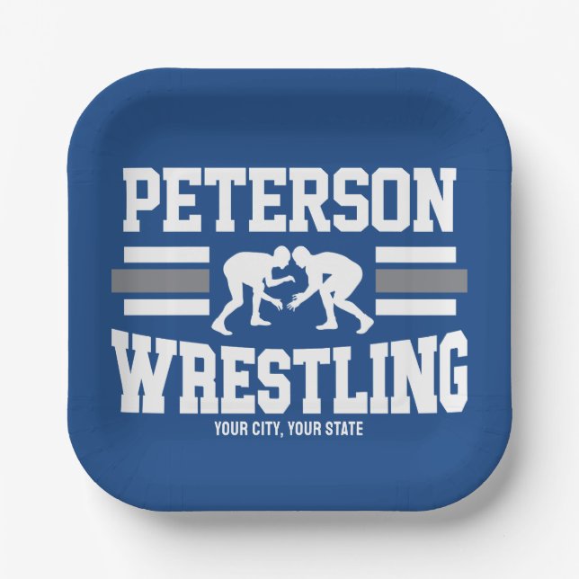 Wrestler ADD NAME School Athlete Wrestling Team Paper Plates (Front)