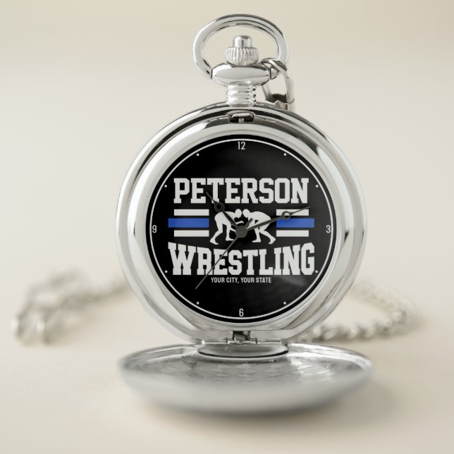 Wrestler ADD NAME School Athlete Wrestling Team Pocket Watch (Inside)