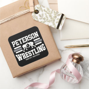 Wrestler ADD NAME School Athlete Wrestling Team Square Sticker