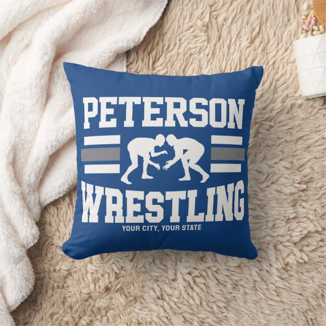 Wrestler ADD NAME School Athlete Wrestling Team  Throw Pillow (Blanket)