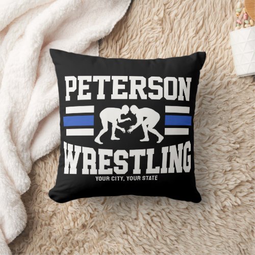 Wrestler ADD NAME School Athlete Wrestling Team Throw Pillow