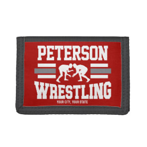 Wrestler ADD NAME School Athlete Wrestling Team Tri-fold Wallet