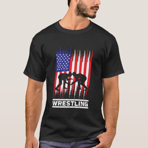 Wrestler Wrestling Fans American Flag T_Shirt