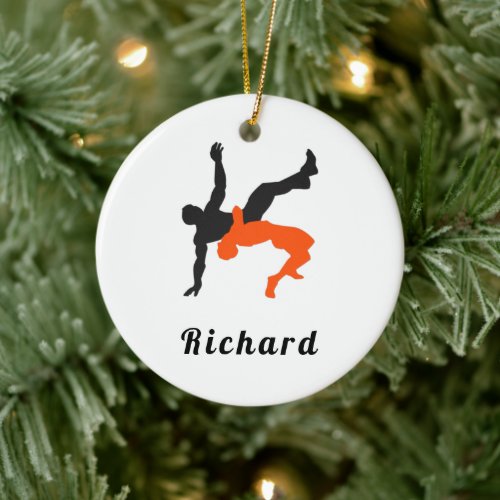 Wrestler Wrestling Silhouettes Sport Custom Name  Ceramic Ornament