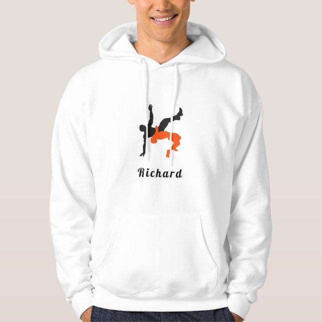 Wrestler Wrestling Silhouettes Sport Custom Name   Hoodie (Front)