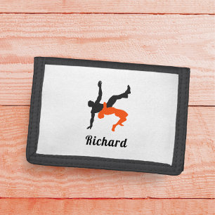 Wrestler Wrestling Silhouettes Sport Custom Name Trifold Wallet