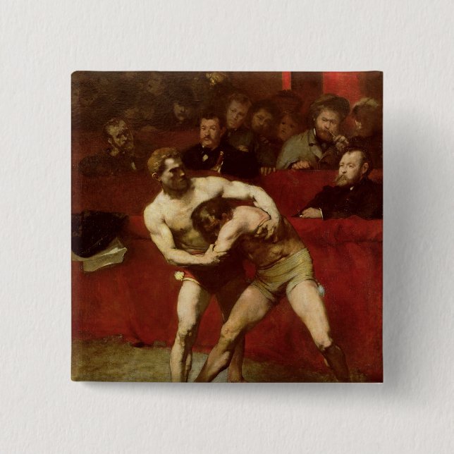 Wrestlers, 1875 pinback button (Front)