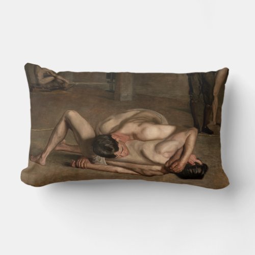Wrestlers by Thomas Eakins Lumbar Pillow